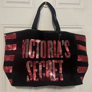 Victoria's Secret Black Tote with Pink Sequins